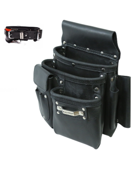 BUILDPRO Tradie XL Series Leather Belt & Nail Bag 3 Pocket Pouch Bundle Deal-JTD - FWT -BTW