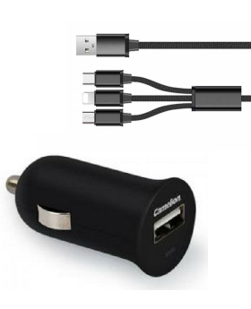 POWER DC Camelion 4.8A USB Car Charger/3-in-1 Micro/Type-C/Lightning Cable f/ Smartphones