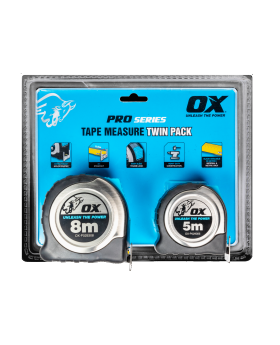 OX Tools Stainless Steel Tradie 8m & 5m Tape Measure Combo OX-P504858AU BDD