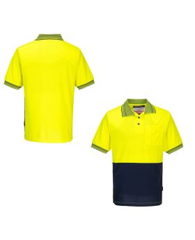 PORTWEST Workwear Tradie Short Sleeve Micro Mesh Hi Vis Yellow/Navy Polo Shirt -JTD