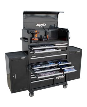 SP Tools SP50558  527PC Sumo Series Power Hutch Tool Kit With Duel Side Cabinets- Black And Chrome 