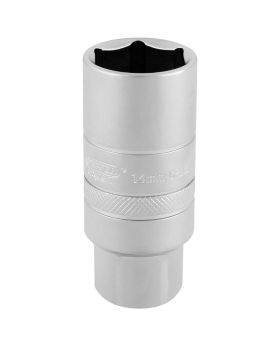 Draper Tools 3/8 Square Drive 14mm Thread 6 Point Satin Chrome Spark Plug Socket (21mm Socket) DRA16777