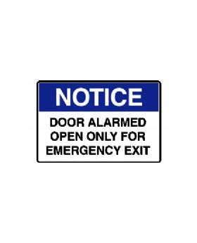 NOTICE DOOR ALARMED OPEN ONLY FOR EMERGENCY EXIT SIGN 182NSAV