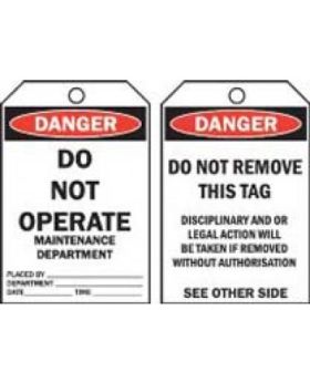 DO NOT OPERATE MAINTENANCE DEPARTMENT TAG TAGD4C