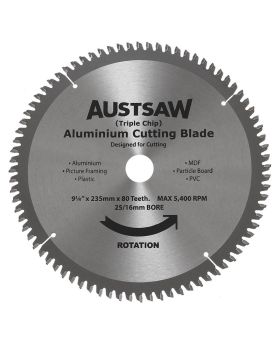 AUSTSAW 235mm (9 1/4in) Aluminium Blade Triple Chip - 25/16mm Bore - 80 Teeth