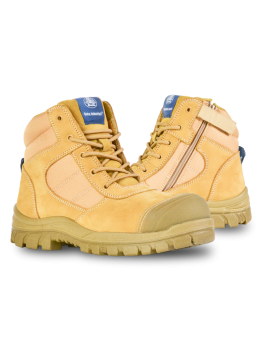 Bata Industrials ZIPPY Low Cut 3/4 Lace Up Safety Boots With Side Zip-Wheat--JTD-FDD