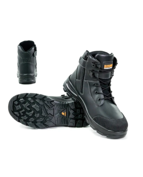 BISON Industrial TOR Series Lace Up Safety Boots With Side Zip-Black Colour