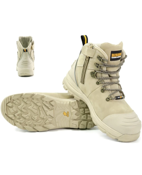 BISON Industrial XT Series Lace Up Safety Boots With Side Zip-Stone Colour