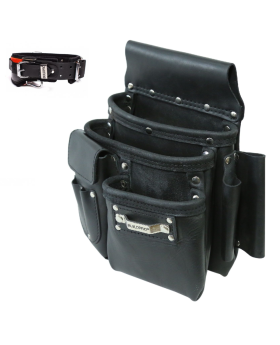 BUILDPRO Tradie XL Series Leather Belt & Nail Bag 3 Pocket Pouch Bundle Deal-JTD - FWT 