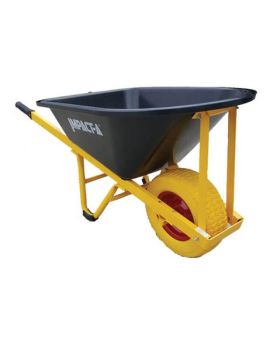IMPACTA Heavy Duty Black Plastic Tub Wheel Barrow - Fat Puncture Proof Wheel 