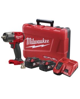 Milwaukee M18FMTIW2F12-502C 18V 5.0Ah Li-Ion Brushless Cordless 1/2" Mid-Torque Impact Wrench with Friction Ring Combo Kit