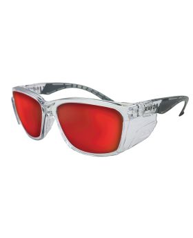 MAXISAFE  Rayzr Safety Glasses - Clear Frame - Red Mirror Polarised Lens