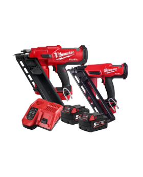 Milwaukee M18FPP2FN-502B 18V 5.0Ah Li-ion Cordless Brushless Fuel 2pce Framing & Finishing Nailer Combo Kit Power Pack