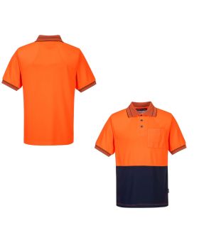 PORTWEST Workwear Tradie Short Sleeve Micro Mesh Orange/Navy Polo Shirt -JTD