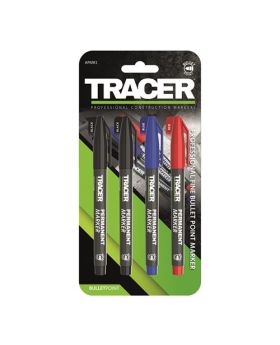TRACER Permanent Tradie Marker Set | 4 Pack (2x Black / 1x Blue / 1x Red)