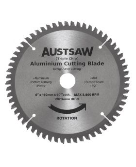 AUSTSAW 160mm (6 1/4in) Aluminium Blade Triple Chip - 20/16mm Bore - 60 Teeth