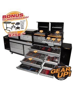 GEARWRENCH 134" 1000 PC COMBINATION TOOL KIT + 4X 26" TOOL CHEST & 2X 53" TOOL TROLLEY WITH SIDE CABINETS 66666
