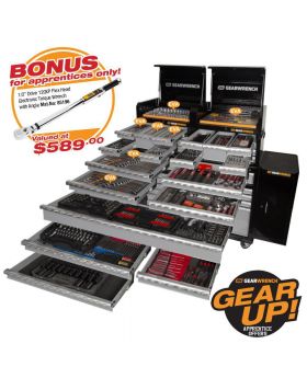 GEARWRENCH 649 PC COMBINATION TOOL KIT + 26" TOOL CHEST & 53" TROLLEY + SIDE CABINETS 89921