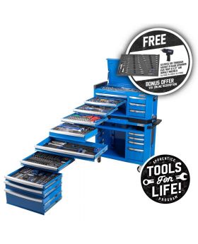 Kincrome P1810 Contour 551Pce Tool Kit In Widebody Chest & Roller Cabinet With Apprentice Bonus Tools