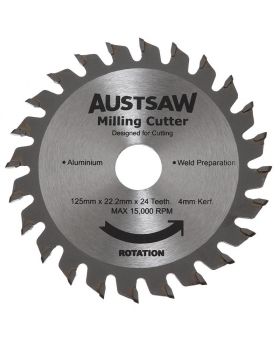 AUSTSAW 125mm (5in) 4mm Milling Cutter Blade - 22.2mm Bore - 24 Teeth