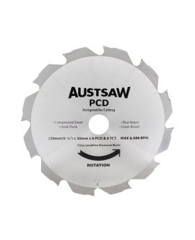 AUSTSAW 230mm (9in) Polycrystalline Diamond Blade - 30mm Bore - 6PCD 6TCT Teeth