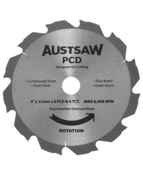 AUSTSAW 235mm (9 1/4in) Polycrystalline Diamond Blade - 25/20mm Bore - 6PCD 6TCT Teeth