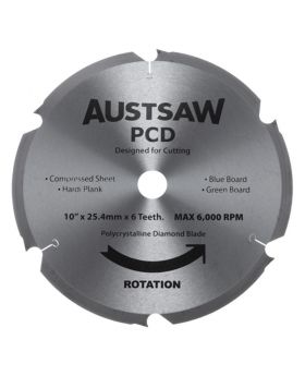 AUSTSAW 250mm (10in) Polycrystalline Diamond Blade - 25.4mm Bore - 6PCD Teeth