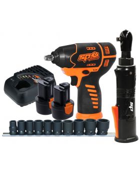 SP TOOLS 12v Max Lithium Cordless Ratchet Wrench & Impact Driver Combo Kit-SP82144 Series 2 